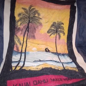Vintage Hawaii Beach Towel Sail Boat Sunset Maui Oahu Kauai